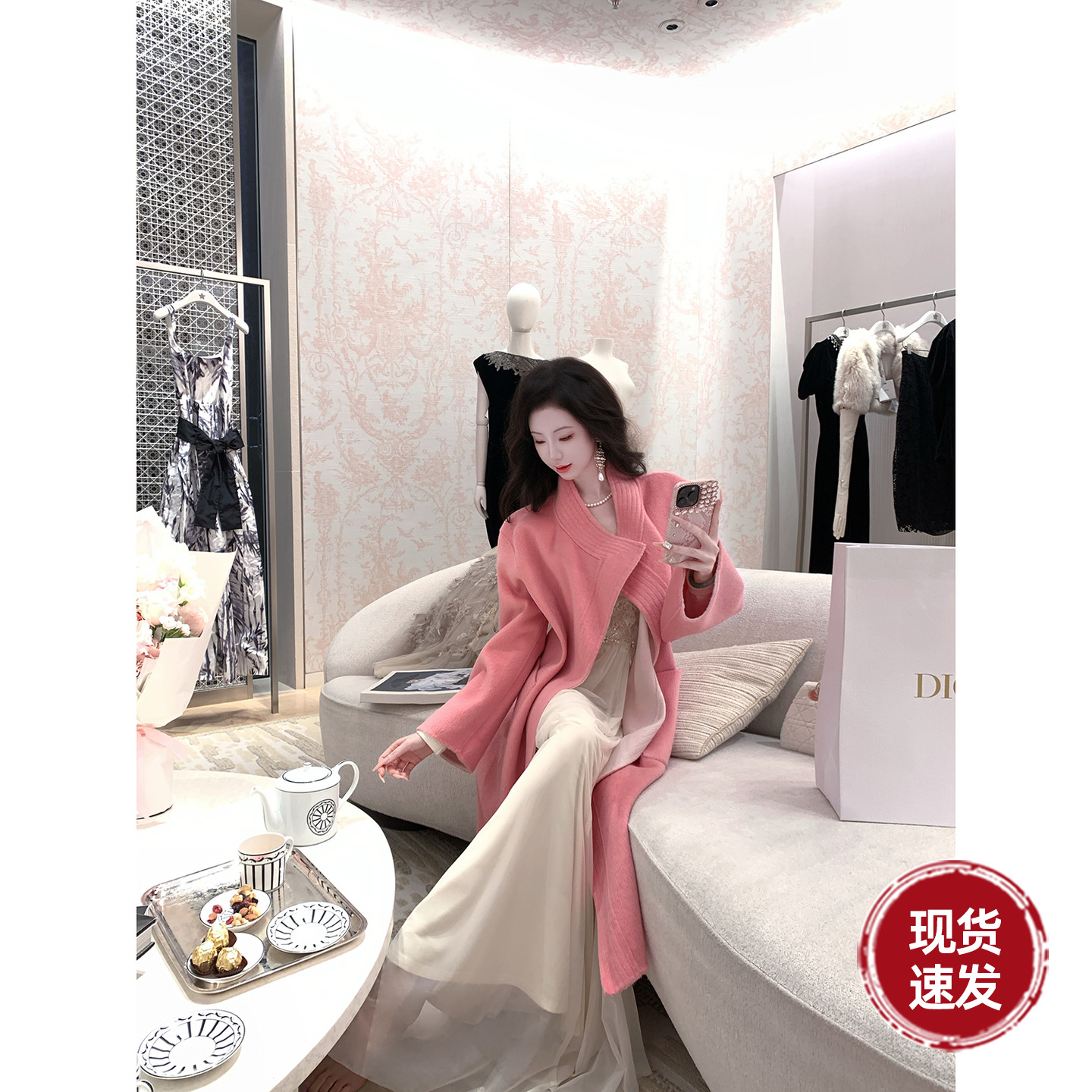 雅乔【双面新贵】秋冬重磅长袖中长款两穿双面呢羊毛大衣外套女