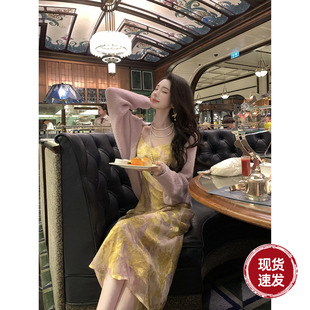 V领复古新中式 夏秋新款 人丝烧花吊带连衣长裙 缪斯情话 Sun雅乔