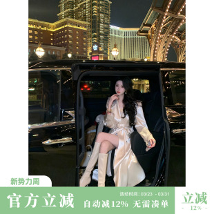 重工轻奢气质鎏金缎长款 雅乔 时尚 早春女装 风衣外套 绝代风华