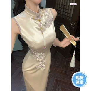 本夏季 新中式 九重紫 無袖 重工醋酸刺繡國風(fēng)旗袍連衣裙 雙版 雅喬