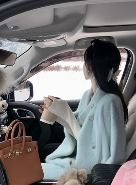 Sun雅乔【偏爱】冬装宽松马卡龙色环保水貂绒草草仿皮草长外套女