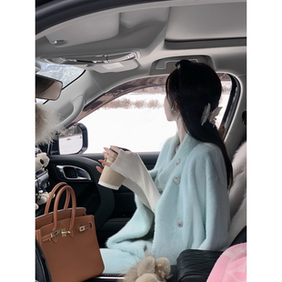 宽松马卡龙色环保水貂绒草草仿皮草长外套女 冬装 Sun雅乔 偏爱