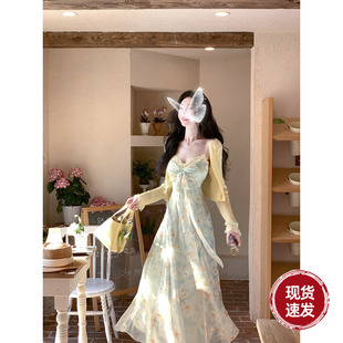 本夏季 Sun雅乔 小确幸 两个版 吊带连衣长裙 田园风碎花A字裙短袖