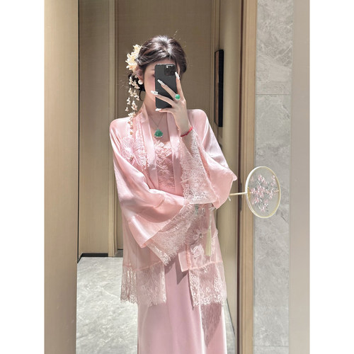 Sun雅乔【胭脂雪】夏季国风新中式重工粉色蕾丝外套女