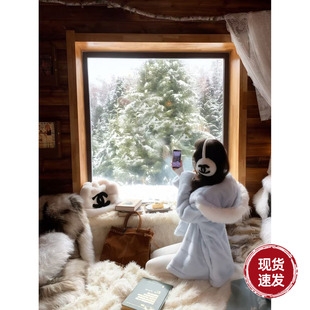 长袖 Sun雅乔 新款 冬装 草草毛领连帽环保皮草外套女 冰霜查尔斯