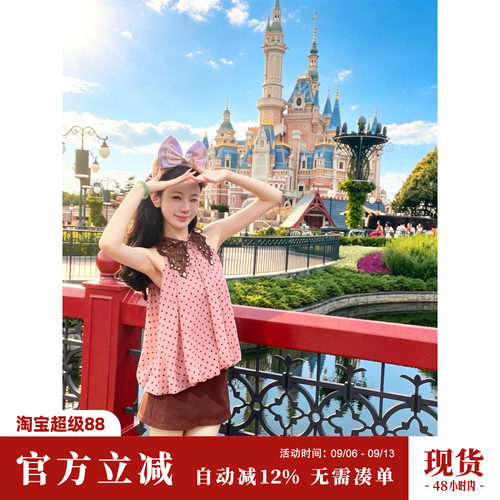 Sun雅乔【甜桃可可】夏季露肩娃娃衫法式复古甜心无袖波点上衣女