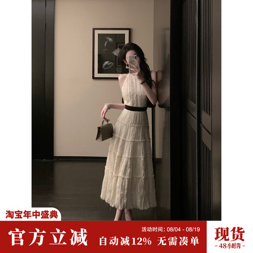Sun雅乔【温莎庄园】夏季无袖优雅千金风绑带打揽绣花压褶连衣裙