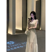 Sun雅乔 蕾丝花边珍珠雪纺连衣裙两件套 本长短款 天鹅湖 双版