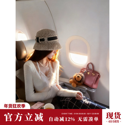 Sun雅乔【雪芙奶霜】秋冬新款软糯假两件毛绒针织长袖打底上衣女