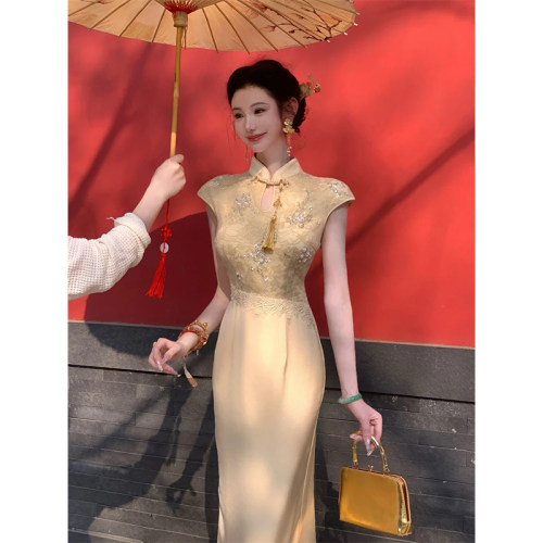 雅乔【长乐未央】夏季气质连衣裙重工绣片新中式中长款国风旗袍裙