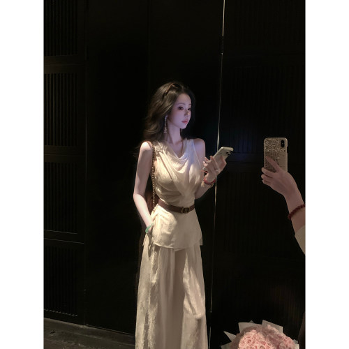 Sun雅乔【卡尔曼】醋酸套装女时尚无袖上衣两件套