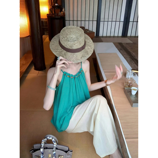 Sun雅乔【尼罗河】夏季小众度假风串珠宽松慵懒度假吊带上衣女