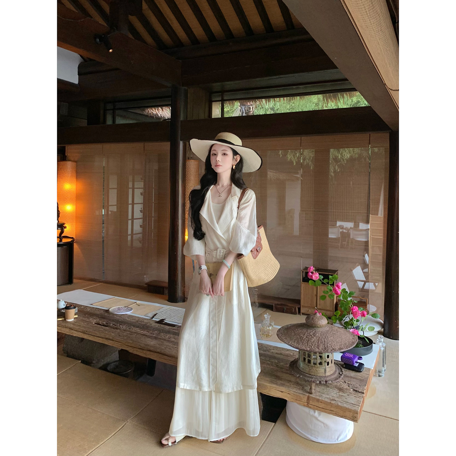 Sun雅乔【拿破仑】夏季长袖中长高级醋酸防晒风衣外套女宽松薄款