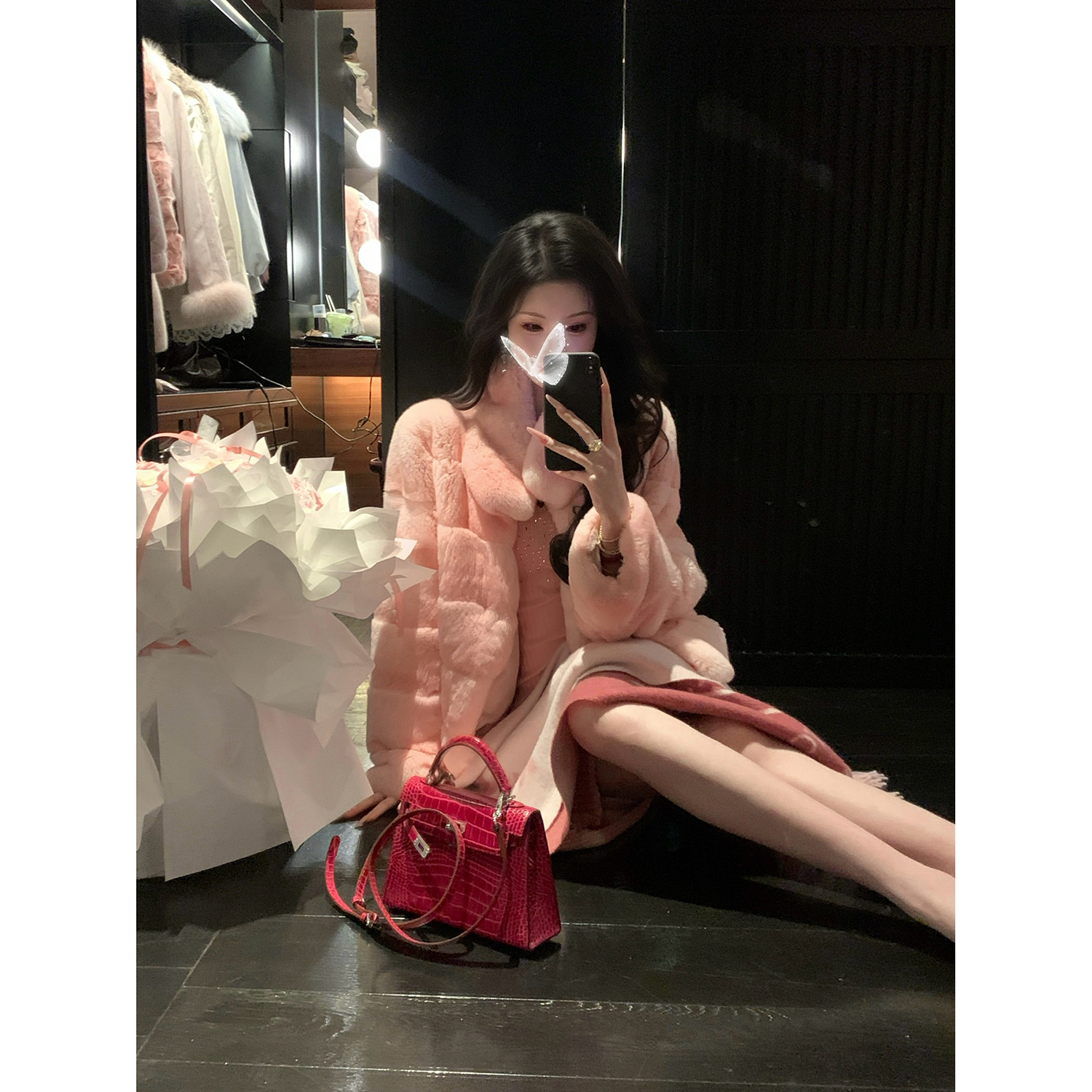 Sun雅乔【羞羞兔】秋冬进口贵妇保暖长袖轻奢粉獭兔毛皮草外套女