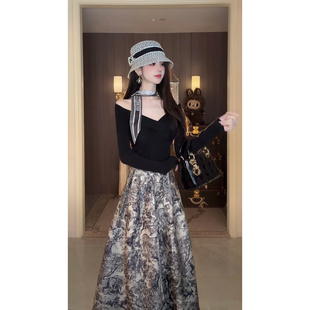 V领羊毛针织衫 秋冬长袖 高腰A字大摆半身长裙 优雅定义 Sun雅乔