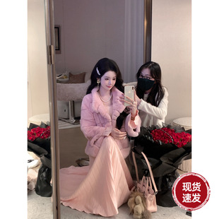 粉重工烫钻喇叭袖 秋冬甜美长袖 针织连衣长裙 念念不忘 Sun雅乔