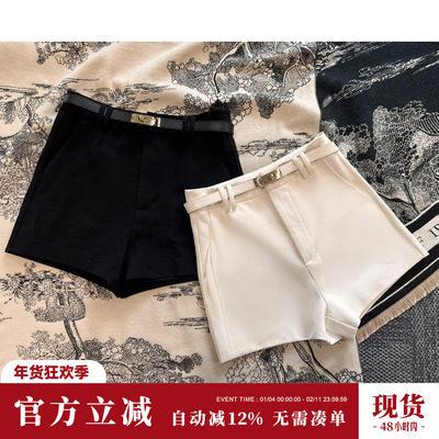 Sun雅乔 早秋新款黑白色高腰显瘦显高百搭时髦直筒短裤配腰带女