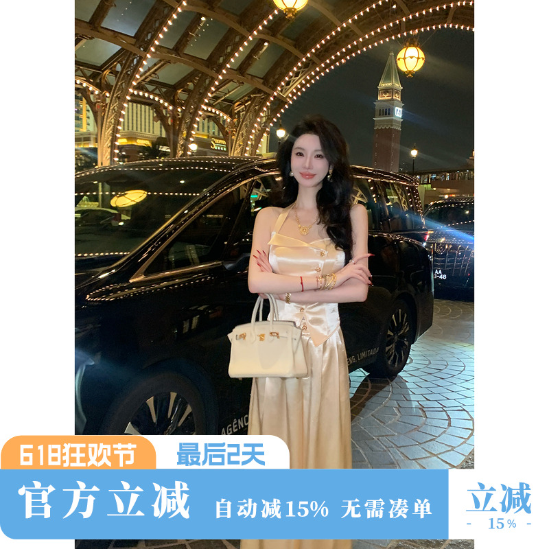 Sun雅乔【里约艺术】挂脖上衣阔腿裤套装气质两件套