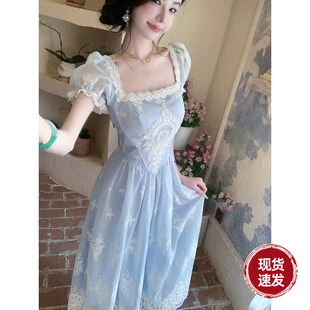 吊带法式 Sun雅乔 本短袖 双版 复古镂空绣蕾丝连衣裙 姗姗来迟