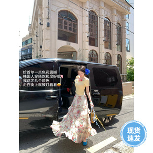 立体花朵设计感斜肩短袖 Sun雅乔 甜美风针织衫 花海上衣 T恤 夏季