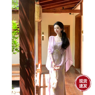 雅乔【广寒仙子】夏季贵气大女主清冷感雪纺七分袖假两件连衣长裙