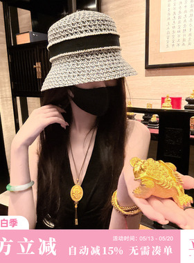 Sun雅乔 时尚黑白撞色渔夫帽女防晒遮阳镂空帽子