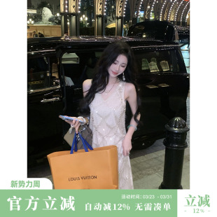 V领重工钉珠无袖 Sun雅乔 无袖 夏季 连衣裙高级感背心裙 顶奢典藏