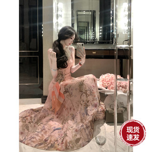 Sun雅乔【唐顿庄园】渐变油画感花卉印花吊带连衣裙
