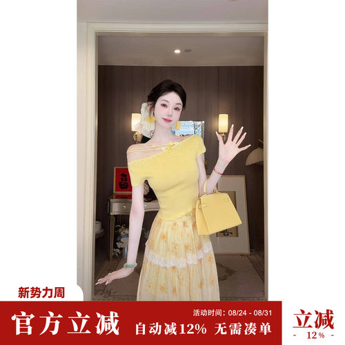 Sun雅乔【全糖去冰上衣】夏季小众法式设计感白色T恤雏菊针织上衣
