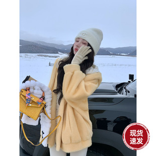 长袖 秋冬新款 蕾丝连帽假两件环保皮草外套女 蜜桃乳酪 Sun雅乔