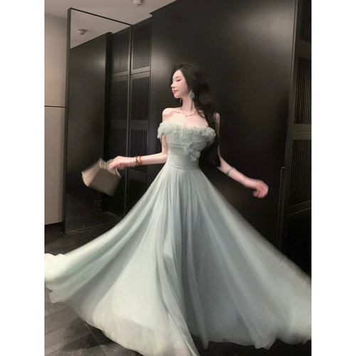 Sun雅乔【青空之境】夏装超仙儿A字立体花朵收腰大摆网纱连衣长裙