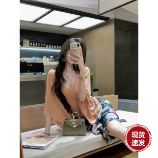 雅乔【女人花】夏季短袖轻熟风薄款针织宽松抽褶蝙蝠袖上衣女