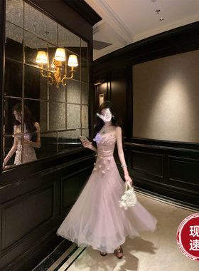 雅乔【科莫多仙境】夏季减龄少女网纱立体花朵上衣半身裙两件套装