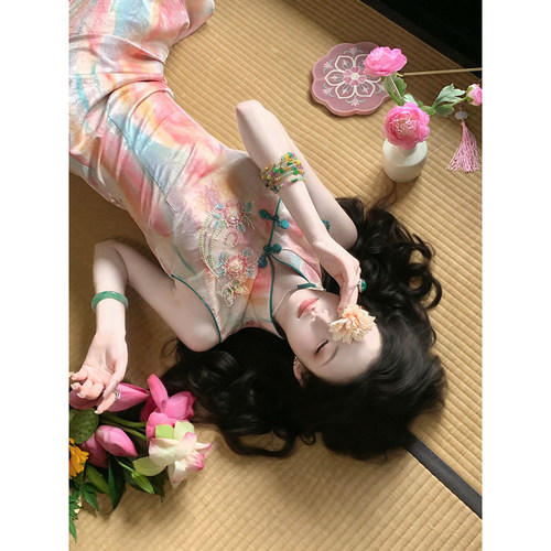Sun雅乔【新品预热】彩虹条纹旗袍裙