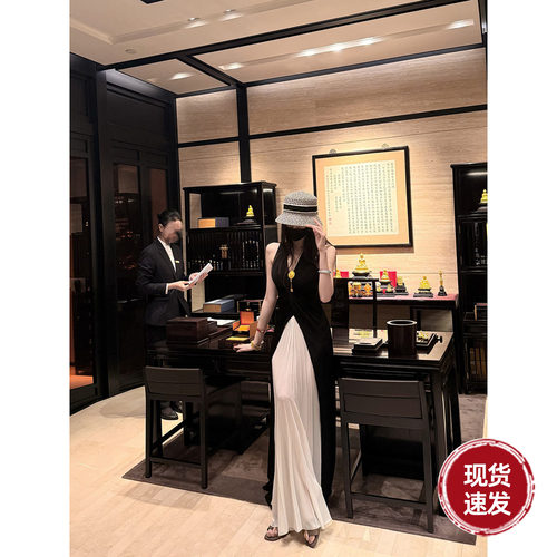 Sun雅乔【紫标航海裙】夏季气质高级感黑白撞色两件套吊带连衣裙