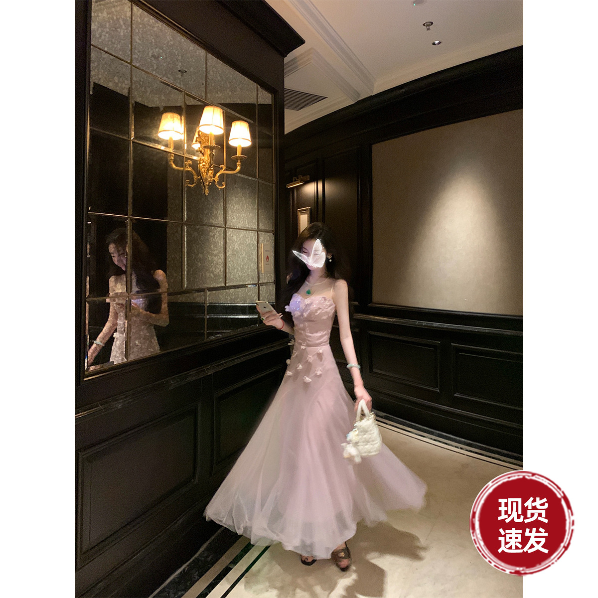 雅乔【科莫多仙境】夏季减龄少女网纱立体花朵上衣半身裙两件套装