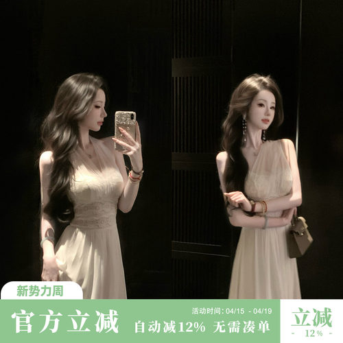 雅乔【怦然心动】多种穿法夏装白月光收腰白色网纱雪纺连衣长裙