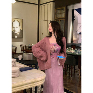 Sun雅乔【紫藤绮梦】秋冬新糯针织宽松慵懒麻花毛衣开衫外套女