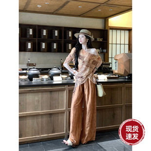 雅乔【撒哈拉】夏季新款老钱风复古人丝暗纹提花肌理高腰阔腿裤女