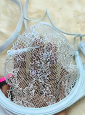 7580CD辣家La清透粉蓝透视蕾丝侧露very sexy钢圈超薄文胸美胸线