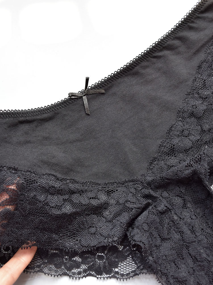 9元s-2xl莱卡棉宽边蕾丝性感美臀后片夹臀露半臀低腰窄三角裤