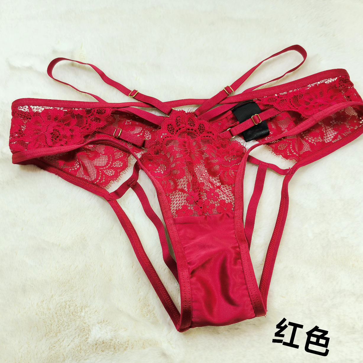 M码荷兰pc红色睫毛蕾丝交叉美腰线性感美臀后露臀低腰女士内裤