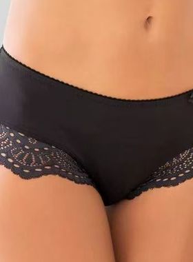 MLXLXXL德单lasc黑色速干滑料舒适蕾丝拼接低腰三角女内裤