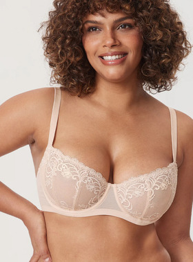 75G95C100C内销大码肤色蕾丝性感半透视超薄钢圈文胸上托提胸