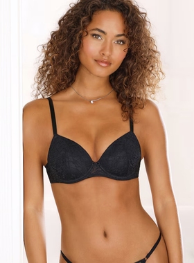 70DE-100CDE德国ViVAN黑色蕾丝薄绵钢圈文胸有可拆卸插片大码内衣