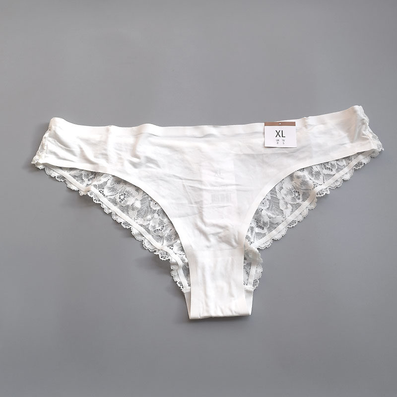 9元160胖mm珍珠白性感美臀蕾丝后片夹臀露半臀窄三角内裤