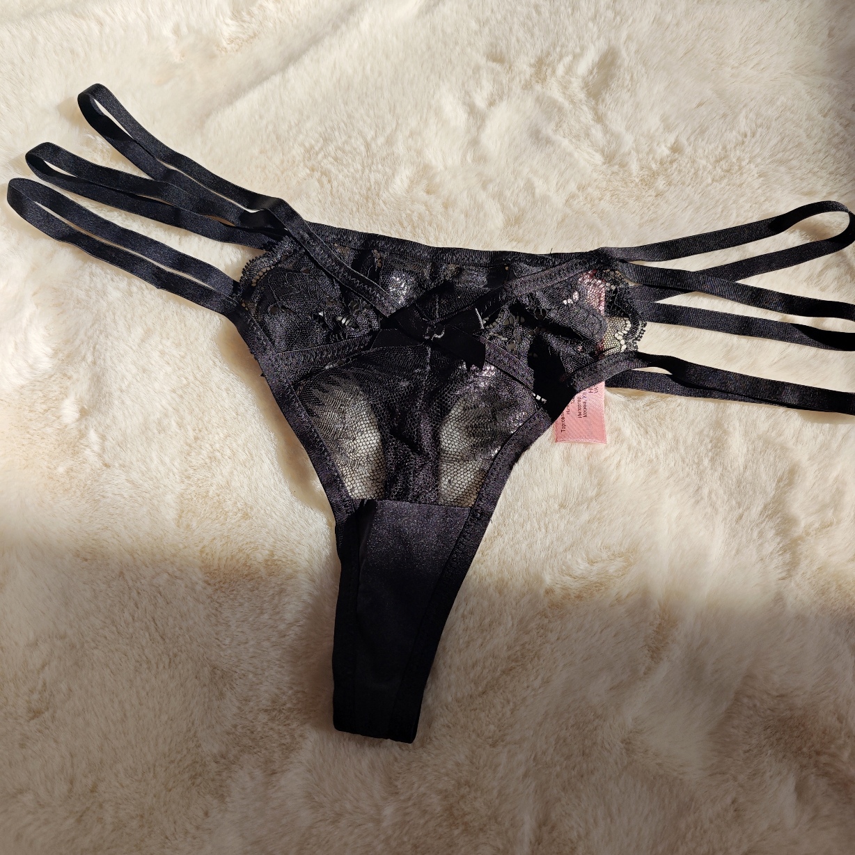 M荷兰hkm黑色提花蕾丝性感美腰线低腰丁字裤女内裤