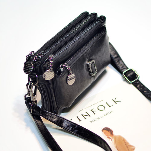 OULUYA纯色休闲小羊皮手拿斜挎包