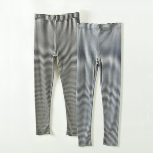 女士棉混弹力罗纹打底九分裤 彩条秋裤高弹靴裤 舒适高腰妈妈款