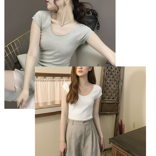 全棉大圆领法国袖女士夏薄款